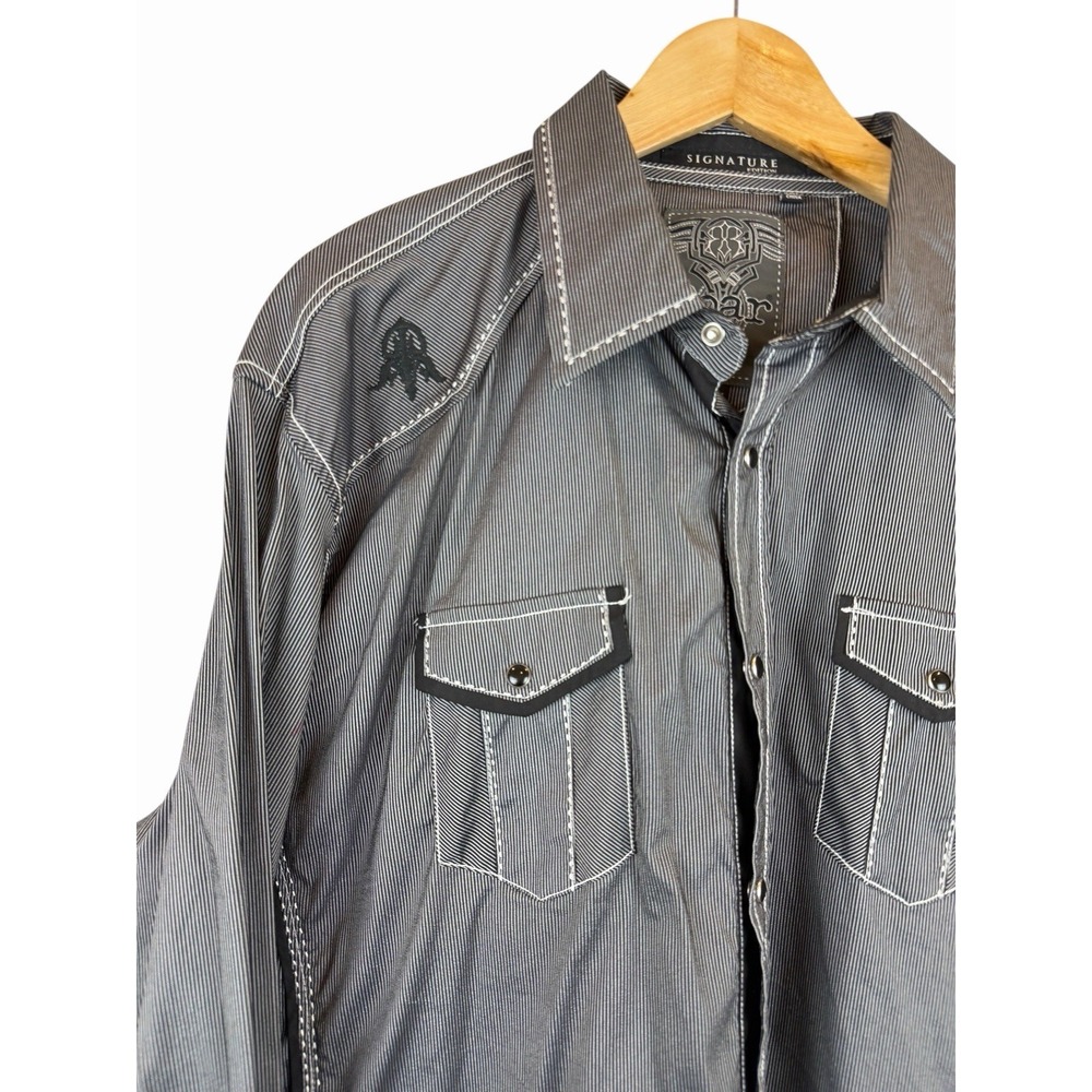 Roar Signature Edition Men's Black Pinstripe Western Pearl Snap Size XXL Stretch
